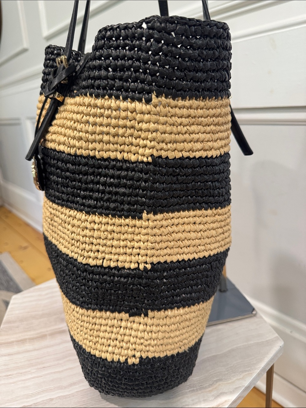 Michael Kors Bag Quinn Large Striped North South Crochet Woven Straw Beach Bag - Picture 6 of 17